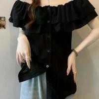 ราคา Plus Size Women's Clothing Belly Covering Ruffled Short Sleeve Chiffon Blouse Women's Summer Slimming Belly Covering Off Shoulder Top (1733838513374856433)