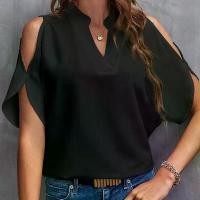 ราคา Women Summer Blouse New V Neck Off Shoulder Solid Color Elegant Fashion Casual Loose Fit Top for Women (1734161265621435627)