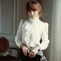 ราคา New Women's Shirt Long Sleeve Chiffon Blouse Plus Size White Shirt Stand Collar Lace Trim (1733673293179946327)