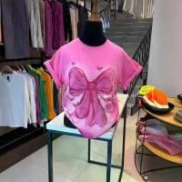 ราคา Youthful Bow Short Sleeve Top, Summer Round Neck Loose Fit Women's Casual Blouse (1734657374266622982)
