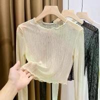 ราคา [COD] Sheer Short Mesh Base Shirt for Women, Autumn 2024 New Fashionable High-end Lace Inner Top, Thin Sheer Blouse (1733372123128628696)