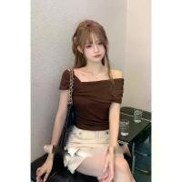 ราคา Women's Blouse, Unique Design, Short Sleeve, Off Shoulder, Slim Fit, Solid Color, Stylish, New Summer Collection, [COD], 2025 (1733779134216897950)