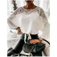 ราคา Spring and Autumn New Long Sleeve Lace Trim Shirt Solid Color Commuter Top Round Neck Blouse (1733453245141649025)
