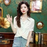 ราคา Chiffon Blouse for Women, Pleated Short Top, Summer Short Sleeve Shirt, 2025 New Korean Style, Loose Design Shirt (1733552048818653142)