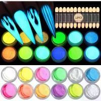 ราคา Glow in The Dark Pigment Powder,12 Colors Luminous Iridescent Acrylic Nail Powder,Fluorescent Neon Phosphor Glitter Dust for Gel Polish,Nail Art Decoration,Halloween Nails Supplies,DIY Resin Craft (17