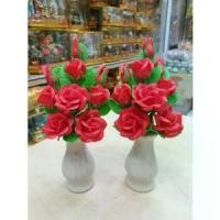 ราคา **Vase of 9 Roses** 6.5 Inches Tall, 100 Baht Per Vase. if You Want a Pair, Press Order 2 Pieces, Molded Clay Roses. Artificial Roses Flowers for Worship (1734577504394512360)