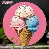 ราคา 2D Flat 1pc Ice Cream Cone Round Aluminum Sign, Pink Background Metal Tin Sign - Realistic Painting Rustic Metal Wall Art, Colored Sugar Chips 19.99X19.99cm Round Aluminum Sign (1733326544219309746)