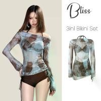 ราคา BLISS BlueBrown 3in1 Bikini Set Fashion Beachwear Sunshade Cover Up Separate High Waist Swimsuit Halter Neck Top Suitable for summer holidays Women's Swimsuits Sports and Outdoor (1733636175384184415)