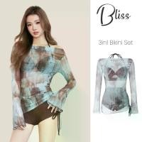 ราคา BLISS BlueBrown 3in1 Bikini Set, Fashionable Beachwear, Separate Sun Protection Cover-Up, High-Waisted Swimsuit, Halter Neck Top. Suitable for summer holidays. Women's swimwear. (1734458009611044491)