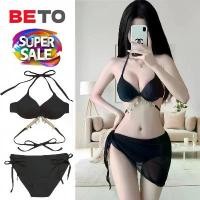 ราคา จัดส่งทันที. Hot Item Black Bikini with Crystal Straps (Adjustable Straps) + See-Through Cover-Up. Sexy Swimsuit. Women's Swimsuit, 3-Piece Set, Product Ready for Dery. (1734498852966664010)