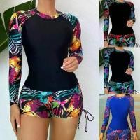 ราคา 2025 European and American 2025 New Swimsuit Long Sleeve Printed Patchwork Women's Two-Piece Tankini Swimsuit (1733462109585310833)