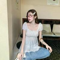 ราคา เสื้อแขนตุ๊กตา ผ้ายืดซีทรูลายดอกจิ๋ว แต่งลูกไม้ผูกโบว์ที่แขน สม็อคย่นๆช่วงหน้าอกติดกุหลาบน่ารักๆ แมทช์กับสายเดี่ยวลูกไม้หรือบราลูกไม้ด้านในน่ารักมาก น้องเจนนี่ใส่แมทช์ขาสั้นหรื (1732741894094030688)