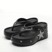 ราคา Women's Star Platform Thong Sandals Punk Style Wedge Summer Slides Edgy Fashion Slippers (1734262564498736285)