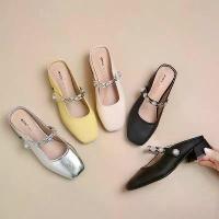 ราคา Women's Half Slippers 2025 New French Style Silver Closed-Toe Summer Dress Slip-On Soft Leather Mules (1733491188841613070)