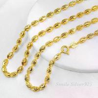 ราคา สร้อยคอเงินแท้ 92.5% Italy ชุบสีทอง18K เม็ดรูปไข่ ลายSS (1731636049381196810)