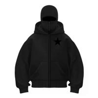 ราคา Premium Distro Ninja Zipper Balaclava Black Hoodie / Vintage Long Sleeve Basic Double Beanie Jacket / Black Star Hoodie Sweatshirt Simple Logo (1733439957171537436)