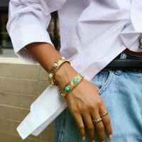 ราคา Uworld Vintage 18K Gold สีชุบสแตนเลสรอบ Turquoise Hammer ลวดลายสร้อยข้อมือหน้ากว้างสร้อยข้อมือผู้หญิงฤดูใบไม้ร่วง (1734809142931260451)