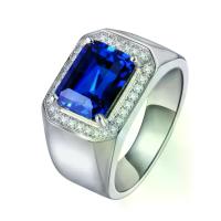 ราคา Elegant blue corundum ring, open sapphire men's ring, silver-plated and platinum-plated tanzanite-colored adjustable men's ring manufacturer (1734552068886791642)