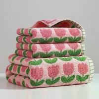 ราคา New pure cotton towel and bath towel set, tulip pattern, 100% cotton, yarn-dyed, long-staple cotton, fine and soft, face towel that does not shed (1734341269366408600)