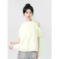 ราคา Apricot Halter Neck Short Sleeve Shirt for Women, New Summer Design, French Style Puff Sleeve T-Shirt, Off-Shoulder Top (1733961023501927605)