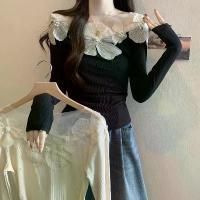 ราคา 260g Modal Rayon 3D Floral Long Sleeve T-Shirt for Women Slim Fit Atmosphere Top Apricot Color Black (1733066883357967416)