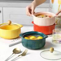 ราคา Striped ceramic noodle bowl with lid, double-handled soup bowl, underglaze color snail noodle soup bowl, microwave safe, suitable for dormitory use (1734780267029497416)