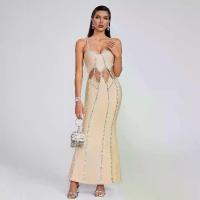 ราคา 2026 Original Sexy Fashionable Rhinestone Strap Bandage Dress with Sexy V-neck, Backless, and Waist Cutout Design Long Dress. In Stock. Trendy Dress (1734794042086491550)