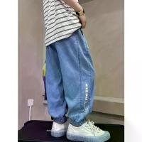 ราคา Cartoon Bear Print Lyocell Jogger Faux Denim, Loose Fit, Mid Waist, Long Length, Casual Everyday Wear for Teen Boys, Elastic Waist, Comfortable and Breathable, Ideal for Weekend and All-Season Style (