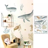 ราคา Ocean Wall Decals - Watercolor Under the Sea Wildlife Animals Sea Turtles Whales Wall Stickers, Waterproof Peel and Stick Removable Designs (1734022890000386033)