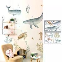 ราคา Ocean Wall Decals - Watercolor Under the Sea Wildlife Animals Sea Turtles Whales Wall Stickers, Waterproof Peel and Stick Removable Designs (1733950521866552501)