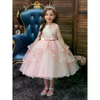 ราคา Girls' Elegant Princess Wedding Dress with Puffy Sleeves & Floral Bow - A-Line Knee-Length Formal Party Dress with Layered Tulle Skirt, Machine Washable Birthday/Christmas Gift f (1733463143588988380)