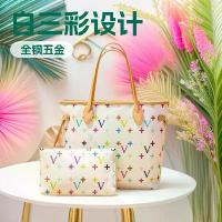 ราคา Cross-border 26 new product women's shoulder bag tote neverfull white multicolor letter monogram all-over print (1734508571635844759)