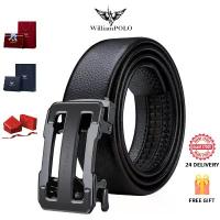ราคา แท้ 100% William Polo เข็มขัดหนังผู้ชาย กระเป๋าอัตโนมัติพรีเมี่ยม แฟชั่นเกาหลี พร้อมกล่องของขวัญฟรี Genuine Leather Belt for Men - Automatic Buckle Korean Fashion | Free Gift Box Present Elegant Look 