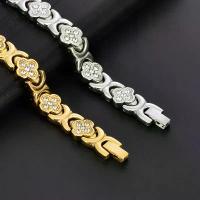 ราคา New Hot-Selling Stainless Steel Four-Leaf Clover Inlaid Diamond Magnetic Bracelet Light Luxury Fashion Magnetic Energy Jewelry Couple Bracelet (1733640732786591203)