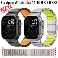 ราคา Titanium+Silicone Strap for Apple Watch Ultra 49mm 11 10 46mm Metal Magnetic Bracelet for iWatch Series 9 8 7 6 5 SE3 45mm 44mm Band (1734821009651107146)