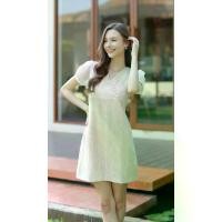ราคา เดรสต่อผ้าลูกไม้ชุดเดรส Loose lace dress(เดรสลูกไม้แขนรูดตัดต่อเฉียง) (1734911697469998677)