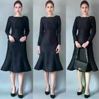 ราคา ชุดเดรสคอปาดทรงนางเงือก ชุดเดรสทำงาน ชุดผ้าไหม Women Clothing Lady ผู้หญิง เสื้อผ้า Dress (1730944982022719633)