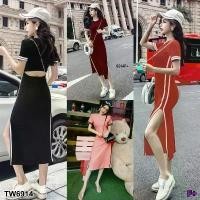 ราคา TT6914 Dress ชุดเดรสแขนสั้น ผ้าเรย่อนเนื้อนิ่ม ยืดหยุ่น (1734636002537605081)