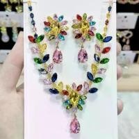 ราคา Colorful Zircon Fashion Luxury Necklace and Earring Set Ins High-end Feel 925 Silver Needle Earrings Zircon Necklace Heavy Craftsmanship (1733689203675530723)