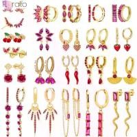 ราคา 【Azzis】 YUXINTOME 925 Sterling Silver Needle Rose Red Crystal Gold Hoop Earrings Exquisite Tassel Chain Earrings Fashion Party Jewelry (1735426711163471418)