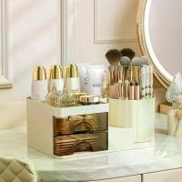 ราคา Makeup Organizer for Vanity with 2 Drawers,Countertop Rotating Makeup Brush Holder,Bathroom Organizer Holder,Cosmetic Display Case for Lipstick,Beauty,Skincare Organizer (Cream) (1735053321565145051)