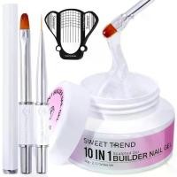 ราคา Clear Builder Gel for Nails: Sweet Trend 10 in 1 Hard Gel Scuplted Kit - 60g LED/UV Strengthen Nail Art for Base Rhinestone 3D Extension Sculpting Overlay Tips - Manicure Set with Forms & Brushes (173
