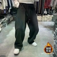 ราคา 2025 Fall/Winter Men's New Elastic Waist Straight Casual Pants, Thickened Warm Wide-Leg Knit Sports Sweatpants, Black (1734483462097241111)