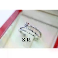ราคา S.R. White Gold Ring with Diamonds, Each Stone Is 0.01 Carat, 100 Water Diamonds, Beautiful White Color, Good Shine, with Product Certificate. 100% Genuine White Gold Plated. (1734995049323463956)