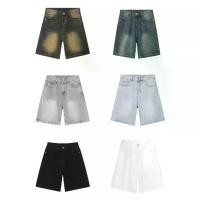 ราคา Summer New American Retro Distressed Blue Denim Shorts Men's Loose Straight Shorts Versatile Hot Pants Fashion Brand (1735144698781206322)