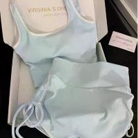 ราคา Summer Pure Desire Style Built-in Bra Tank Top Yoga Set Women New Adjustable Strap Slim Fit Shorts Homewear and Loungewear Outfit (1735344804928391071)