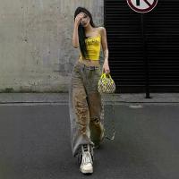 ราคา กางเกงยีนส์ ย้อนยุคอเมริกัน หยักศก สีเหลือง ย้อมโคลน ทุกเพศ ความยาวพื้น ดีไซน์ใหม่ รูเป็นฝอย กางเกงขายาว กระบอก ปลาย ขาม้า ขา4 ส่วน mom jeans สั้นเอวสูง ae นิยมยีนส์ 250 บาท โกดั (1731772511947491172)