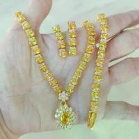 ราคา ชุดเครื่องประดับ สร้อยคอ สร้อยมือ ต่างหู พลอยสีคั่นเพชร CZ ห้อยพลอยสีล้อม 2 ชั้น ชุบทองไมครอน ราคาถูก (1735290861213287777)