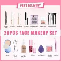 ราคา ชุดแต่งหน้า 20 ชิ้น ไม่มีกาว ขนตาปลอม รองพื้น คอนซีลเลอร์ แป้ง พาเลทอายแชโดว์ 9 สี บลัชออน ลิปสติก อายไลเนอร์ มาสคาร่า อายแชโดว์ ที่ดัดขนตา แหนบ ไข่งาม และแปรงแต่งหน้า 7 ชิ้น เหม (1731436049220732045)