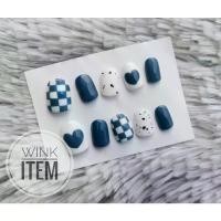 ราคา COD W108 เล็บเจล เล็บปลอม เล็บ เล็บเพ้นท์ลายตาราง สีน้ำเงิน แถมกาว ตะไบฟรี (1734754932797899984)